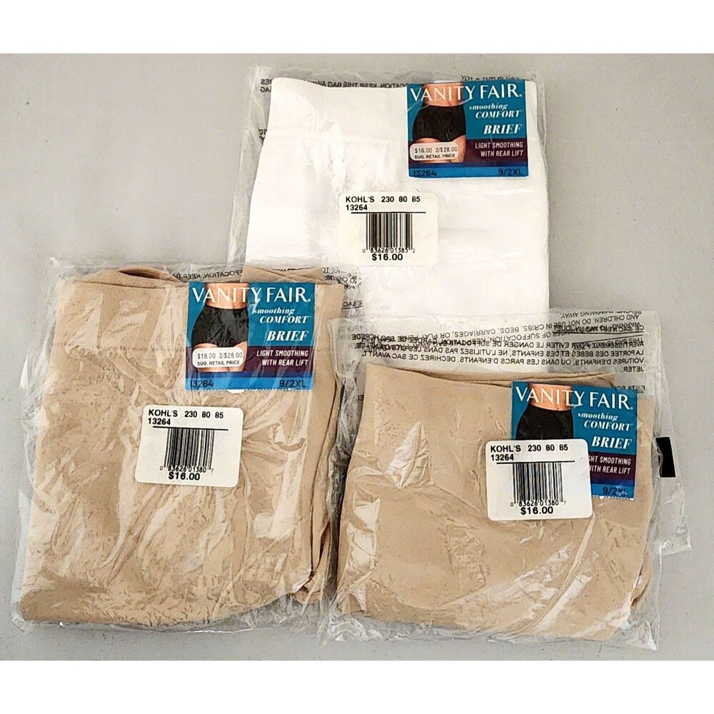 Vanity Fair Women's Brief Underwear Nylon Panties 3-Pair 2 Tan 1 White 2XL  / 9